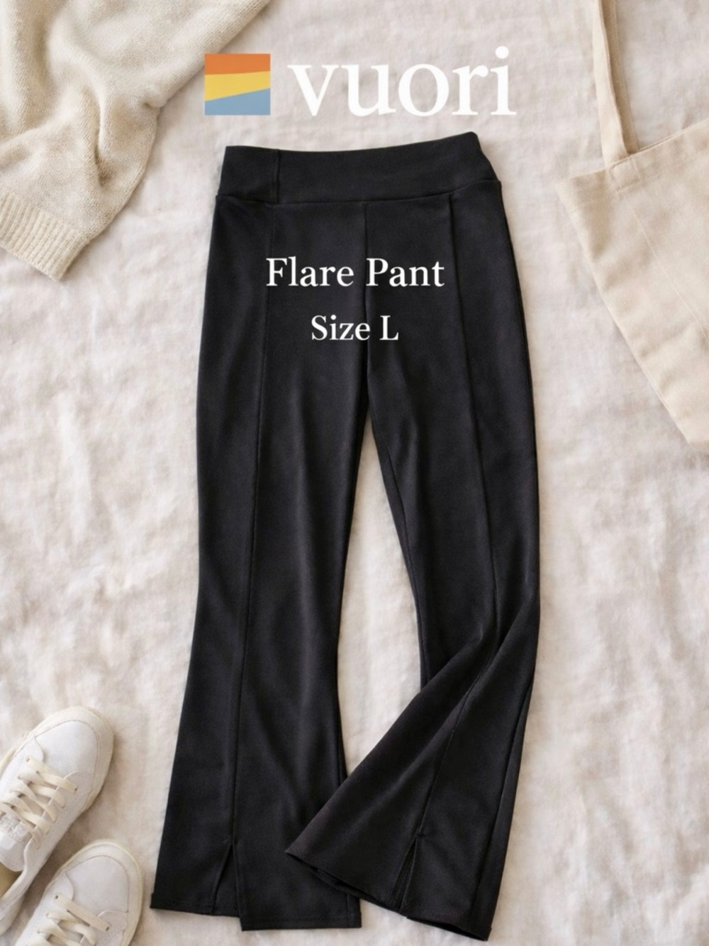 Rare Vuori Black Flare Yoga Pants Split Hem Athleisure Size Large Soft Perform